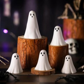 5 Pcs Cute Halloween Ghost Figurine Spooky Resin Sculpture Statue for Indoor Home Decor Tiered Tray Decorative Halloween GhostsColor: White Color
