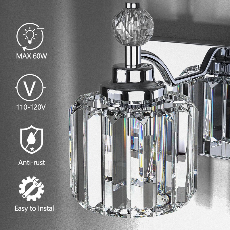Danshinro Modern Crystal Bathroom Vanity Lights, 3-Lights Bathroom Light Fixtures