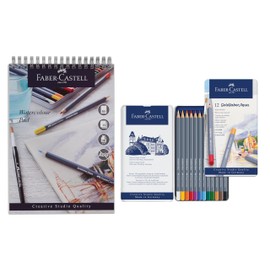 Faber-Castell Goldfaber Aqua, Watercolour Pencils, Tin Of 12 & Watercolour Pad, A5, Spiral Bound Paper, 190 GSM, 15 Sheets