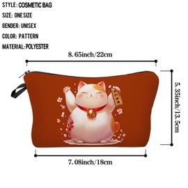 Livel lhood Fortune Cat Makeup Bag Cute Small Organizer Zipper Pouch Fortune Cat Coametic Bag Birthday Present for Women Friends -3