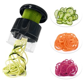 LHS Vegetable Spiralizer - Zucchini Spiralizer, Vegetable Slicer & Cutter for Zoodles, Pasta, Carrot, Cucumber - Kitchen Gadgets for Healthy Cooking - Easy to Clean & Dishwasher Safe (3 in 1) - Black