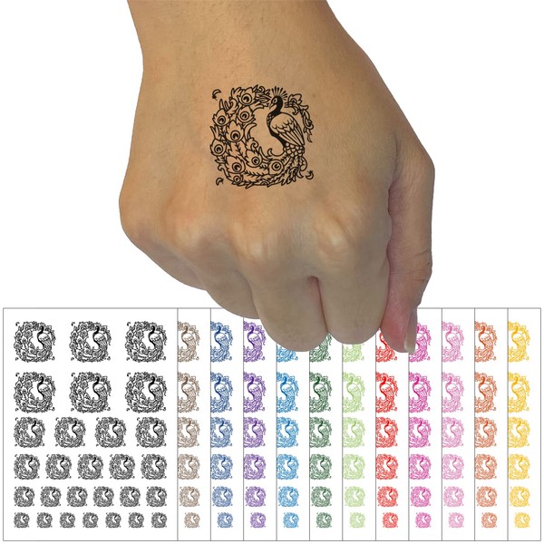 Elegant Peacock with Flowing Tail Feathers Temporary Tattoo Water Resistant