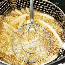 TAMALL. Solid Stainless Steel Spider Strainer Skimmer Ladle for Cooking and Frying, Kitchen Utensils Wire Strainer Pasta Spoon (2, 16.5)