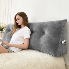 Zelladorra Headboard Pillow for Bed,Triangular Wedge Pillow Headboard Soft Support While Reading and Resting,Bed Bolster Cushion Headboard with Removable Cover,Grey, Queen (59"x8"x20")