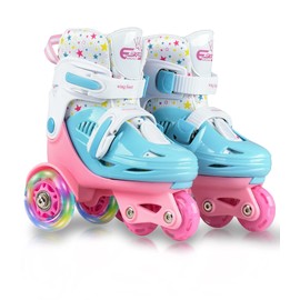 Adjustable Roller Skates for Kids Girls Ladies with Light Up Flash LED Wheels(Age 3-9),Fun Illuminating,Three-Point Type Balance,Gift Box Packing for Toddlers,Children,Youth, Teenagers(S Size)