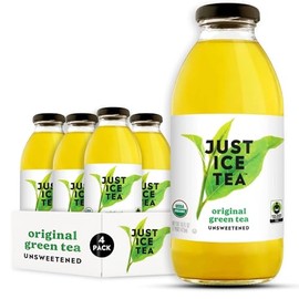 Just Ice Tea Organic Iced Tea, 16 Fl Oz Glass Bottles (Pack of 4) (Original Green Tea)