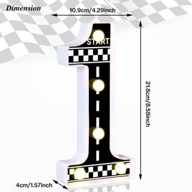 Racing Car Light up Numbers Checkered Birthday Decorations Happy Birthday Light up Sign Racetrack Inspired Decor Cars Theme Birthday Party Decorations Night Light for Racing Party Supplies (Number 1)