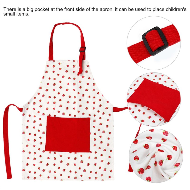 Kids Apron, Red Strawberry Printed Children Apron with Adjustable Neck