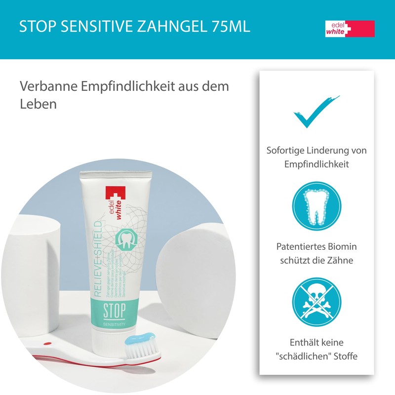 edel+white Stop Sensitive Tooth Gel, 75 ml, Effective Teeth Cleaning