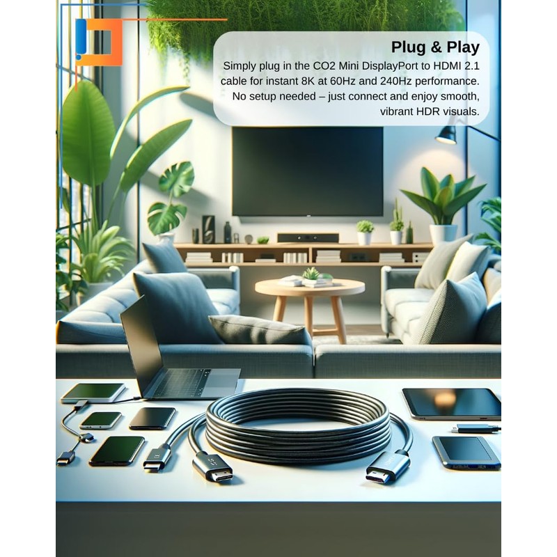 Co2 Mini DisplayPort DP to HDMI 2.1 8K/60Hz, 4K/120Hz, 2K/240Hz,