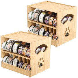 HOSASSPER Upgraded Bamboo Cat Food Can Organizer - FIFO Pantry Storage Rack, Holds 42 (3oz) Cans, Stackable Pet Food Can Organizer for Kitchen Pantry (2)