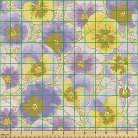 Ambesonne Floral Fabric by The Yard, Hand Drawn Pansy Flowers Garden Botanical Watercolor Pattern, Decorative Fabric for Upholstery and Home Accents, 1 Yard, Lavender Yellow