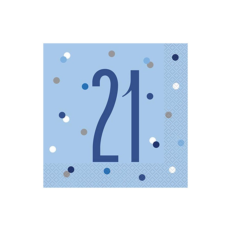 Unique 83556 Blue Polka Dots 21st Birthday Luncheon Napkins Disposable