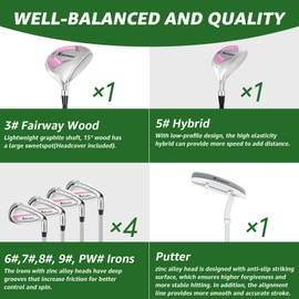 8 Pieces Complete Womens Golf Club Set – Ladies Golf Clubs Full Set with Bag, Fairway Wood, Hybrid, Irons, Putter – Lightweight, Beginner Friendly, Premium Quality, Distance & Accuracy, Easy to Use