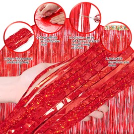 Red Backdrop for Party Decorations-SINBEE Red Foil Fringe Curtain Carnival Decorations Casino Theme Party Decorations- 2 Packs