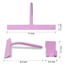 Shower Squeegee with Silicone Hook, 11" Inch Width All Purpose Squeegee Wiper for Shower Glass Doors Bathroom Mirror Tiles Car Window Cleaner Tool - Pink