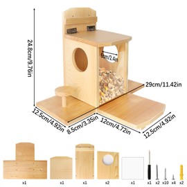 Suewidfay Squirrel Feeder with Lift-Up Lid and Desk, Wooden Squirrel Feeders for Outdoor Garden Outside Backyard, Waterproof Durable Squirrel Feeder Just for Squirrels