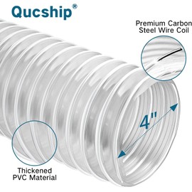 Heavy PVC Dust Collection Hose 4" x 10', Flexible Clear PVC Fume Collection Hose, Puncture-Resistant, Reinforced With Coated Wire Helix