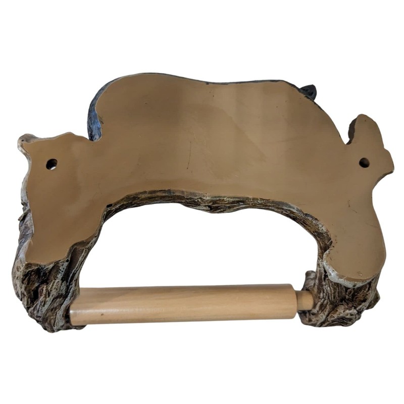 Rustic Cabin Style Black Bear on Log Toilet Paper Holder