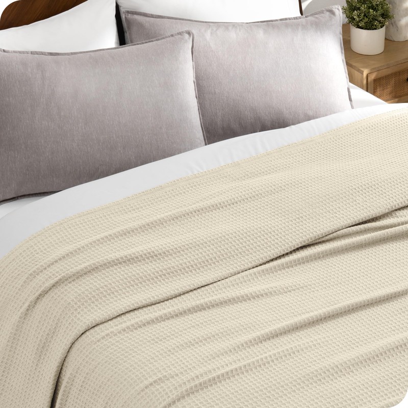 Bare Home Oyster Waffle Blanket, Throw Size 44Wx66L, 100% Cotton,
