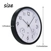 Chedin Round Quartz Wall Clock without Ticking, Weatherproof with Thermometer
