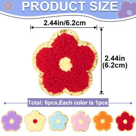 PAGOW 6 Pcs Flower Iron on Patches with Gold Edge, Cute Chenille Patches Iron on, Embroidered Applique Sewing Patches for Hats, Clothes, Jeans, Jackets, Bags, 2.44x2.44in (W*H), 6 Colors