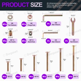 Swpeet 138Pcs M6 x 25/35/45/55/65/75mm Zinc Plated Crib Hardware Screws Kit, Hex Socket Head Cap Crib Bed Bolt and Barrel Nuts Flat Washer and Flange Nuts with Threaded Insert Nuts