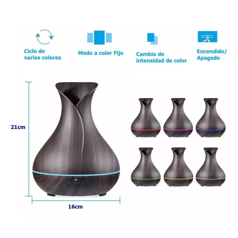 FUTUREM Humidificador Difusor Aroma Led Madera Choc. Flor Y Esencias