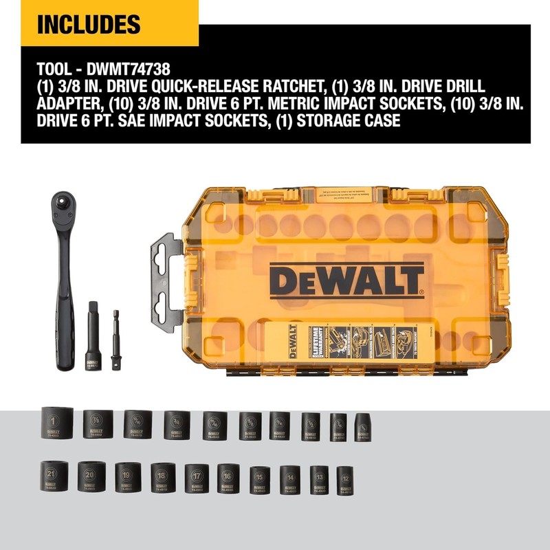 DEWALT DWMT74738 Tough Box 23 PC 3/8" Drive Impact Socket
