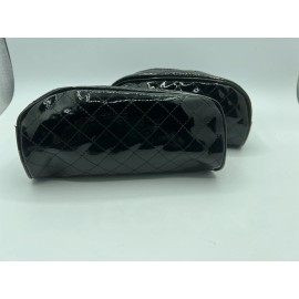 Unbranded Black Vinyl Patterned Makeup Cosmetic Pouch Toiletry Organizer Bag NEW -Lot of 2