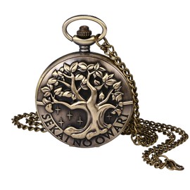 JewelryWe Father's Day Gift Pocket Watch Men's Retro Gear/Skull/Roman Numerals/Zodiac World Map Chain Watch Analogue Quartz Watch Pendant with Necklace Chain Bronze Gift for Men, bronze tree of life,