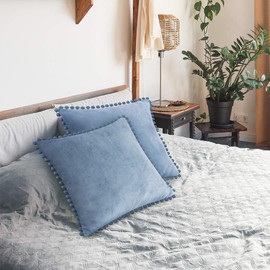 PAVILIA - Funda de cojín con forro polar y flecos de pompón, 2 unidades, suaves, decorativas, sólidas, para sofá, cama, sala de estar