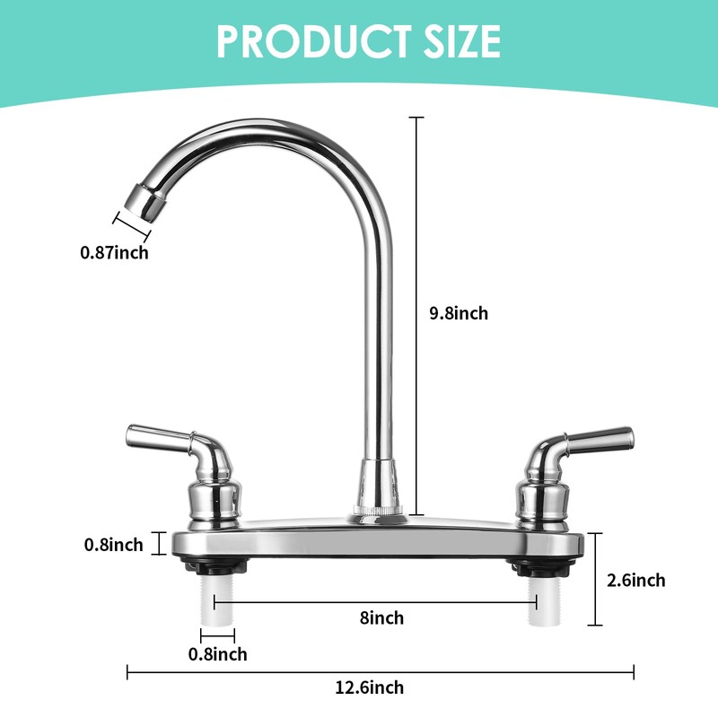 RV Non-Metallic Kitchen Faucet Two Handle-8" Main Body-High Arch-360 Swivel