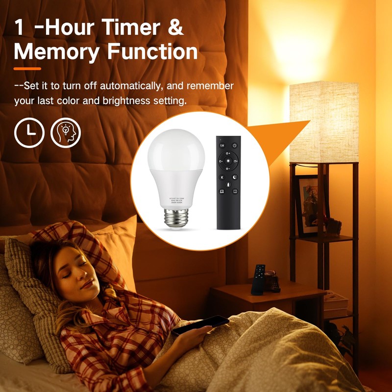 OUTON A19 LED Light Bulb with Remote Control, Efficient 9W