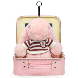 BunnyLulu XL Plush Bunny Keychain with Designed Makeup Box, Anxiety Relief Gift for Kids Children Adults:_MamaPink