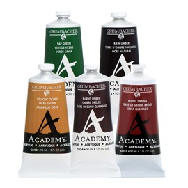 Grumbacher Academy Professional Acrylic Paint Set of 5 90ml Earth Tones Colors - Metal Tubes - Heavy Body Professional Grade Artist Paint with Genuine and Pure Pigments - ASTM Lightfast Colors
