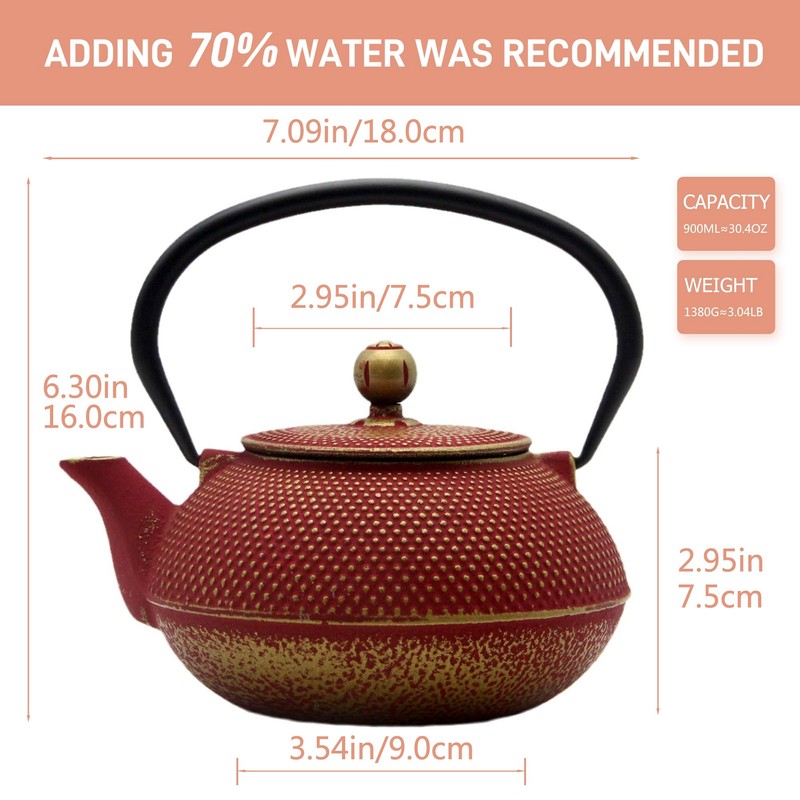 SECHUDO Cast Iron Teapot Tea Kettle with Stainless Steel Infuser