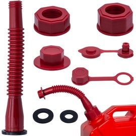 MEAJOO Red Gas Can Spout Replacement, 1/2/5/10 Gallon Gas Can Nozzle Kit, include 2 Different Size Screw Collar Caps, Gas Can Vent Caps, Base Caps, Thick Rubber pad and Spout Cover