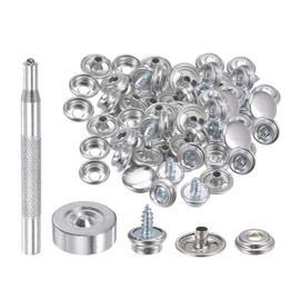 sourcing map 50 Set Canvas Snaps Kit Marine Grade 12mm Cap 10mm Screw Metal Snaps Screw Snap Button Fasteners Kit Snaps for Boat Cover Carpet Repairing with 2 PCS Setting Tool, Silver Tone