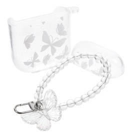 LALAFINA Transparent Glitter Butterfly Chain Earbuds Case with Keychain Lightweight Protective Cover Compatible with Airpods Stylish Earbud Holder for Easy Carrying