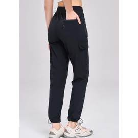 Oalka Women's Hiking Pants Water Resistant Quick Dry Knit Waist Cargo Pockets Pants Black XXL