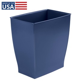 iDesign Small Plastic Bathroom Trash Can, Slim Rectangle Garbage Bin for Bedroom, Office, Dorm, Navy Blue
