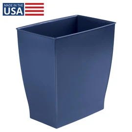 iDesign Small Plastic Bathroom Trash Can, Slim Rectangle Garbage Bin for Bedroom, Office, Dorm, Navy Blue