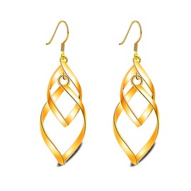 MALOYANVE Double Twisted Linear Swirl Wire Earrings for Women Dainty 18K Gold Boho Classic Infinity Linear Marquise Loops Dangle Drop Statement Earrings Jewelry Gifts (Gold)