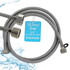 DL-pro Inlet Hose Extension 2 m 3/4 Inch Straight/Straight -15° to +90° Stainless Steel for Washing Machine Dishwasher Dishwasher