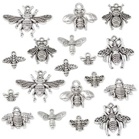 Honbay 100g(About 81pcs) Antique Silver Tone Bee Honeybee Charms Pendants, DIY Craft Jewelry Making Accessory