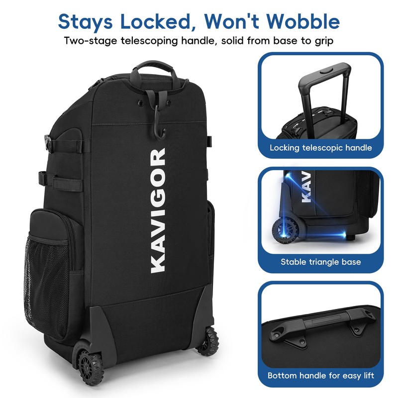 KAVIGOR 80L Rolling Baseball & Softball Bag for Youth &