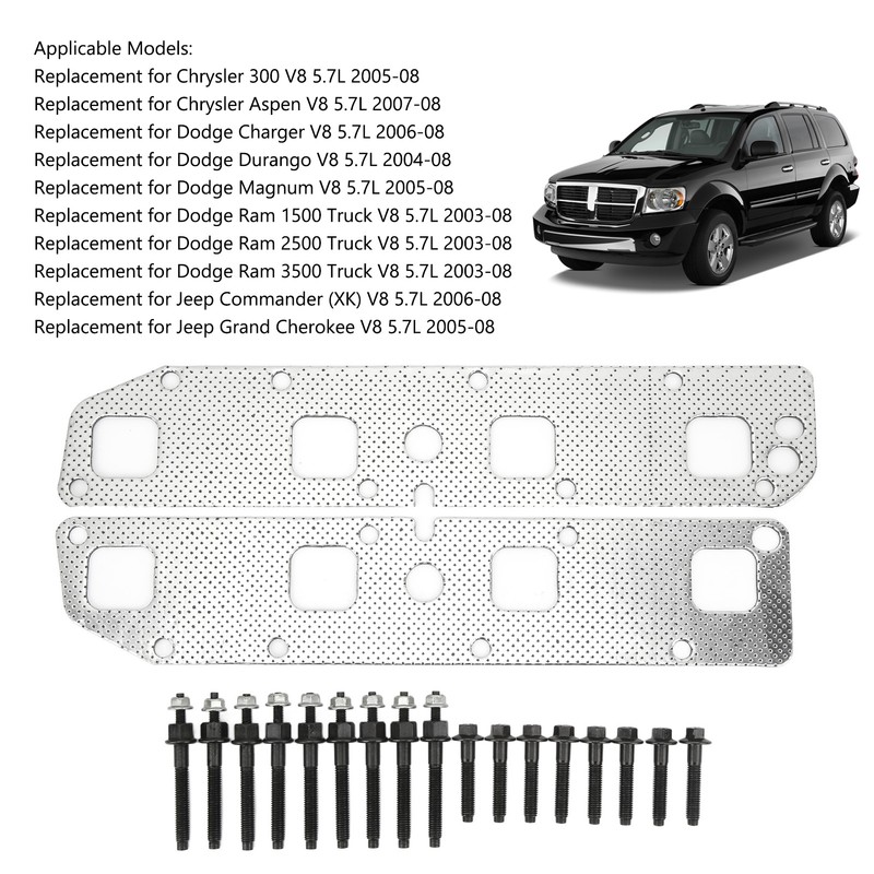 Exhaust Manifold Gasket Bolts Stud Nut Set Complete Replacement for