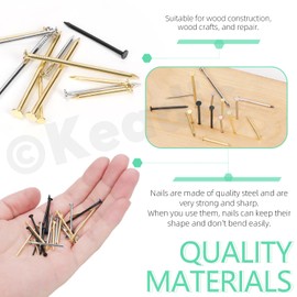 Keadic 900 Pcs Nail Assortment Kit, 4 Sizes, Small Finishing Nails for Hanging Pictures, Wall Nails for Hanging, Pin Nails, Hardware Nails, Assorted Nails, Galvanized Nails（Golden,Silvery,Black)