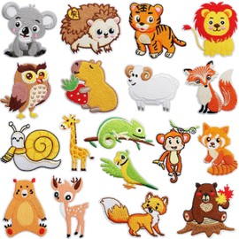 Pack of 18 animal patches for iron-on, patches, rabbit, giraffe, lion, koala iron on/sew on patch, embroidered patches for sewing or ironing on clothes, dress, hat, jeans, backpacks, jackets